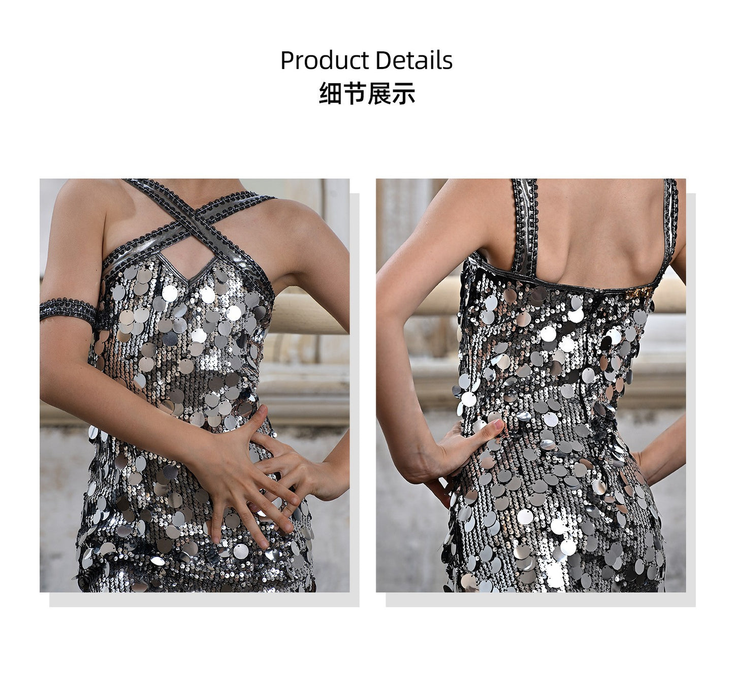 Udance【Glitter】Professional Latin Dance Competition Dress with Sparkle Performance Skirt US38