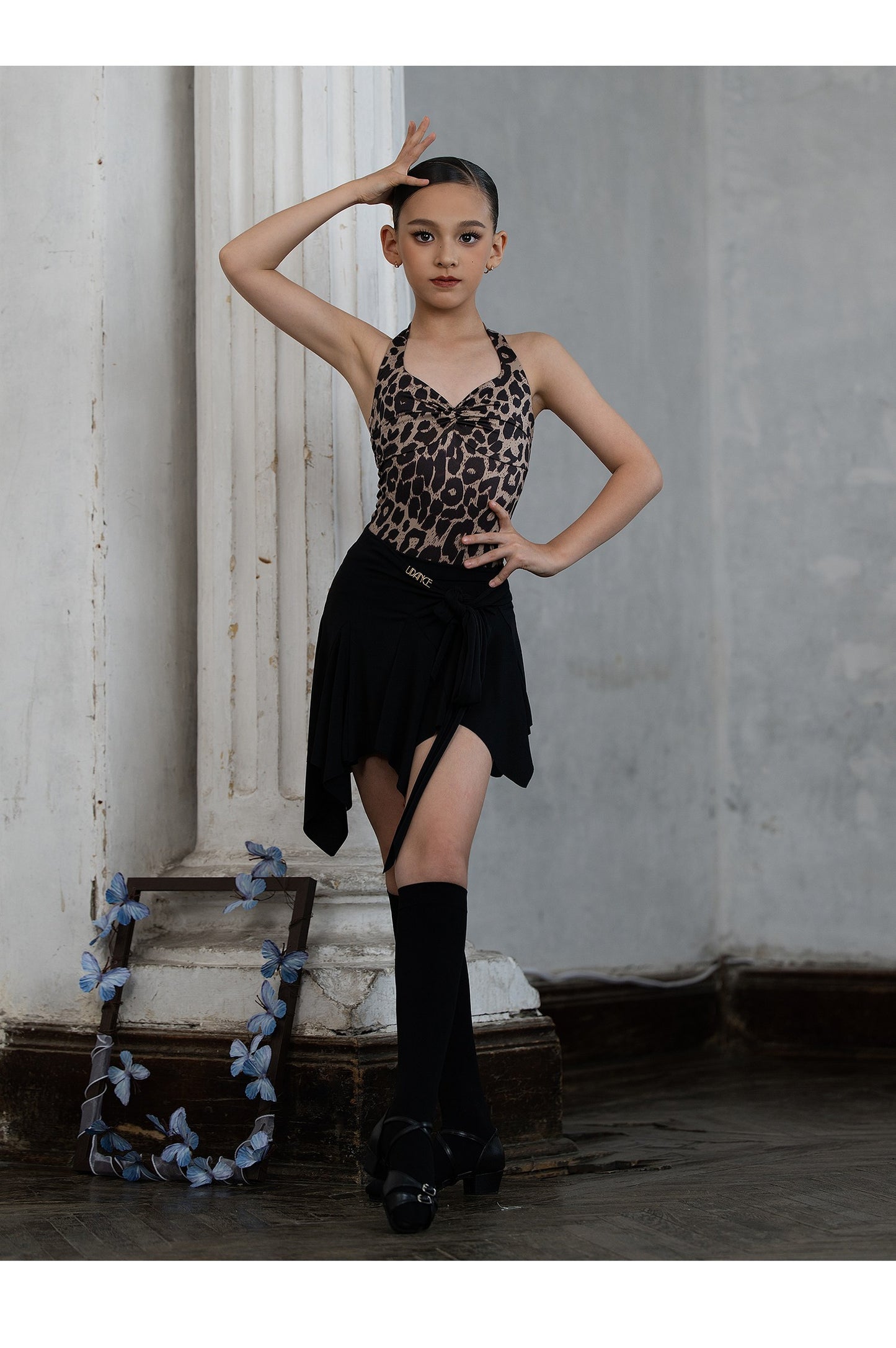 Udance【Classic】Latin dance girls' daily practice clothes, advanced version body clothes, leopard print dance clothes US28