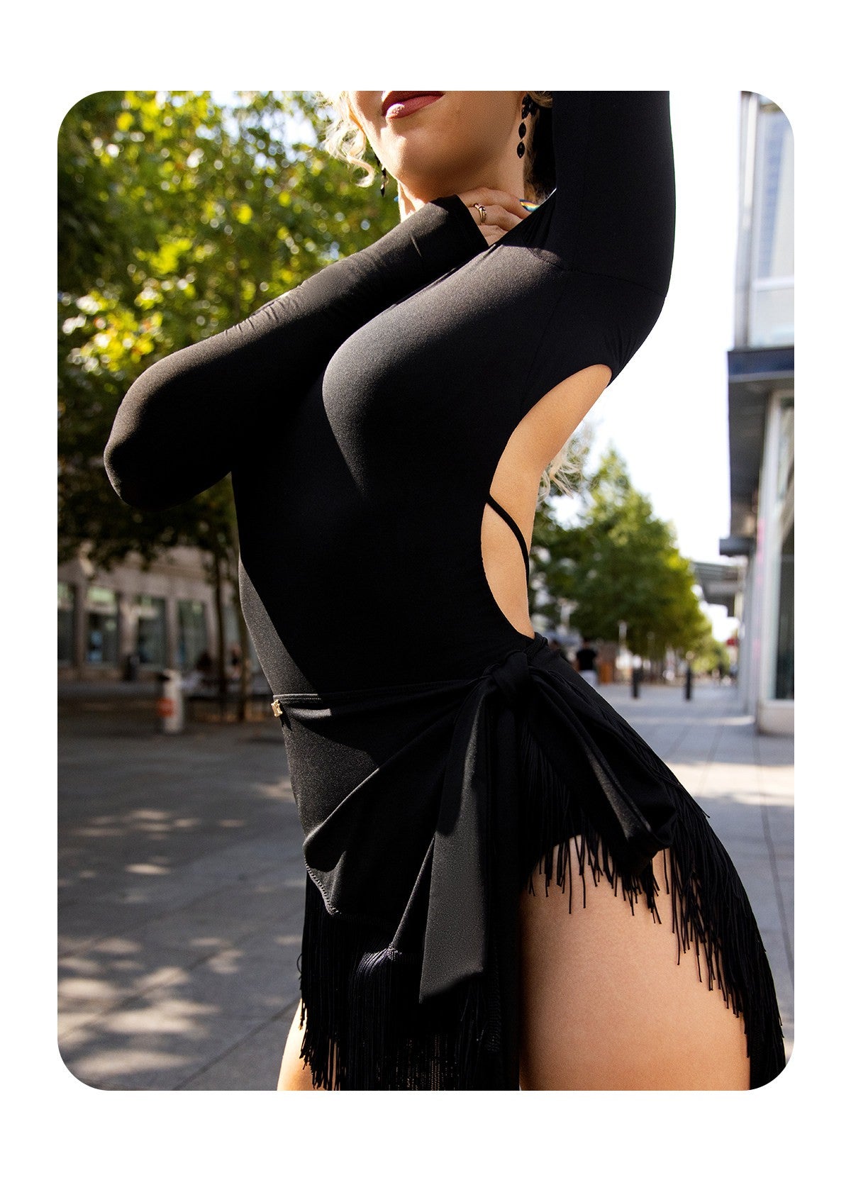 Udance Advanced Latin Dance Top Women's New Dance Dress Long Sleeve Shoulder Leakage High Elastic Body Dress A139
