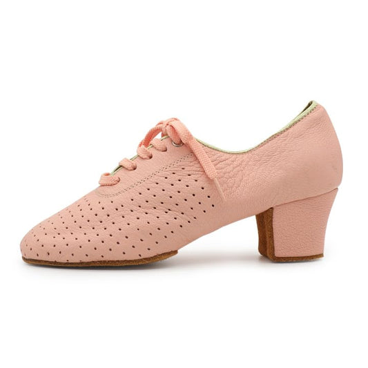 BD Dance Women's Practice Latin Dance Shoes Mesh Perforated Design Professional Ballroom Dancing Oxford Performance Pink Leather #T1-B