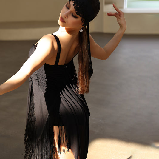 UDANCE 2025 New Arrival Latin Dance Dress Women's Strapped Practice Leotard & Performance Skirt Sexy Fringe Mesh Dress for Women A10