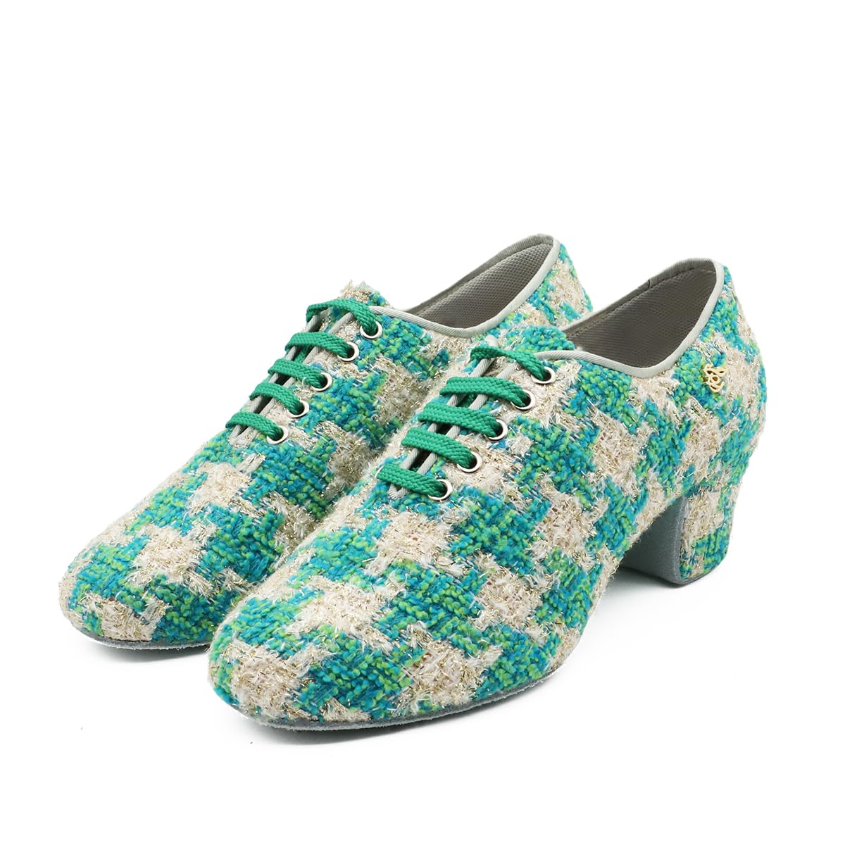 BD Ddance Handmade Professional Latin Dance Shoes for Women Teaching Practice Performance Oxford Shoes Houndstooth #T1-B