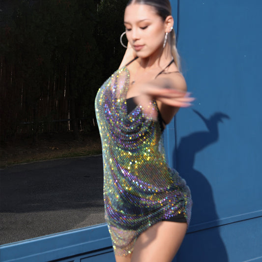 Udance Women's Latin Dance Dress with Diamond Mesh Outerwear A102