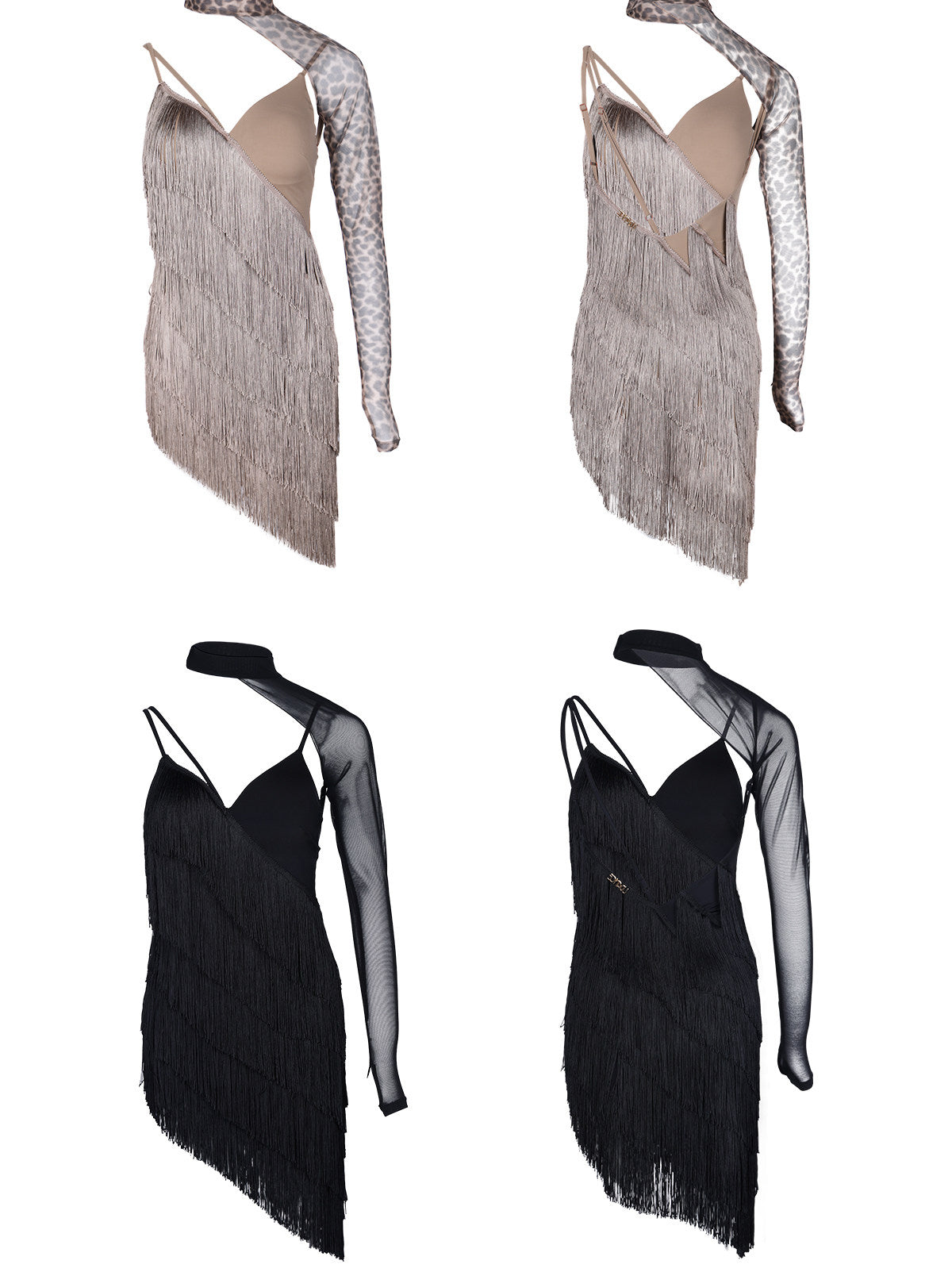 Udance Latin Dance Dress 2 Piece Set Leopard Print Dress and Single Shoulder Sleeve A105