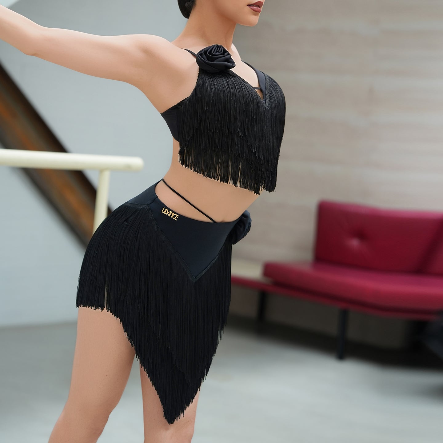 UDANCE Latin Flared Skirt with Tassels, Professional Dance Skirt for Women Adults, New Dancewear for Practice A118