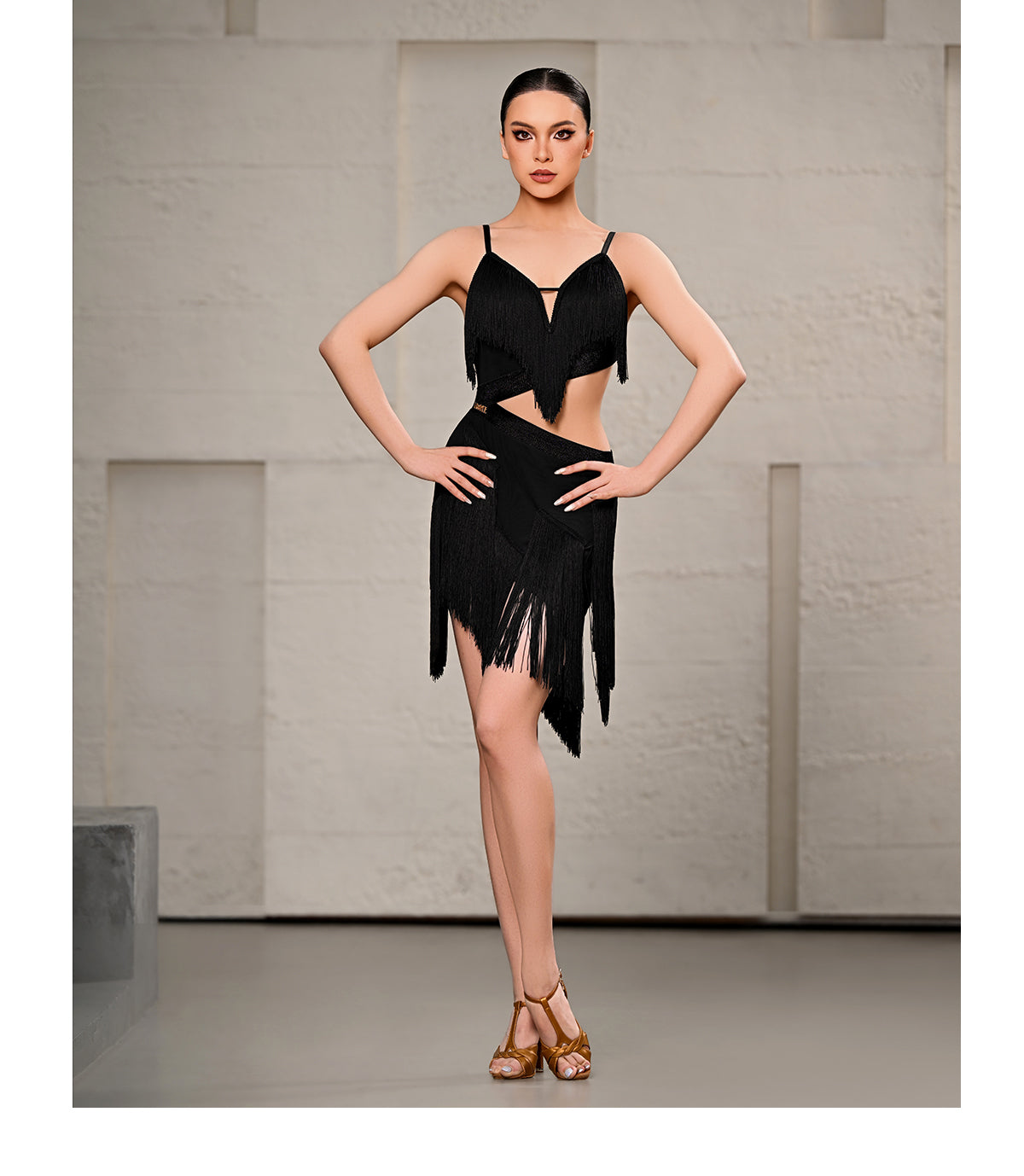 UDANCE Latin dance training uniform, women's adult new fashion dancewear set, fringe dress A119