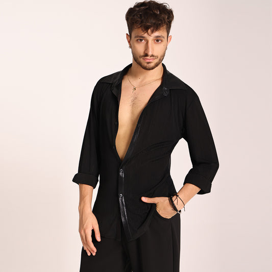 UDANCE Men's Clothing Professional Latin Dance Shirt Practice Wear Breathable Performance Stand Collar Long-Sleeve Shirt for Men A49