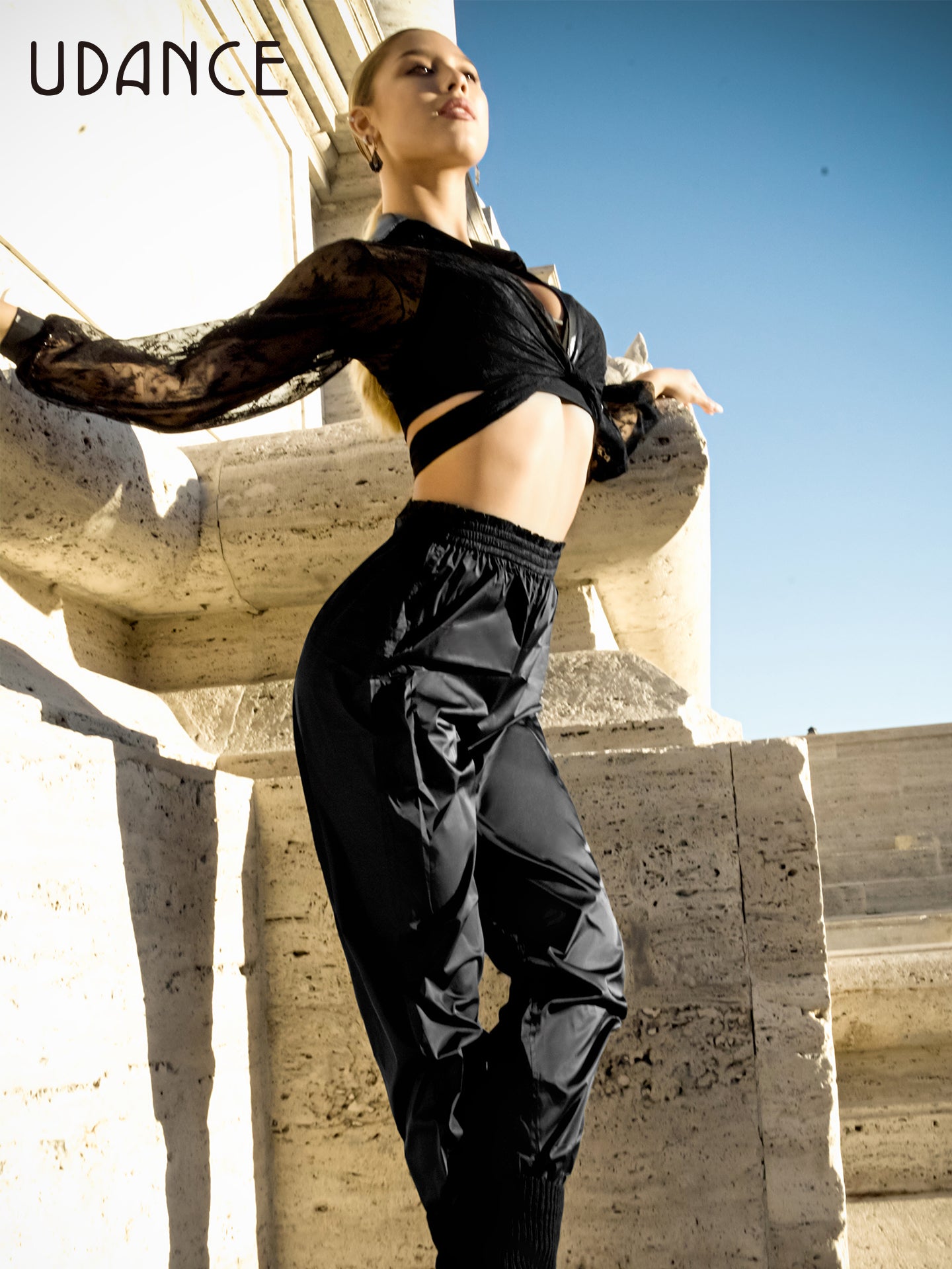 UDANCE Latin Dance Crop Top Women's New Adult Mesh Professional Practice Wear Lace Long Sleeve Dancewear A72