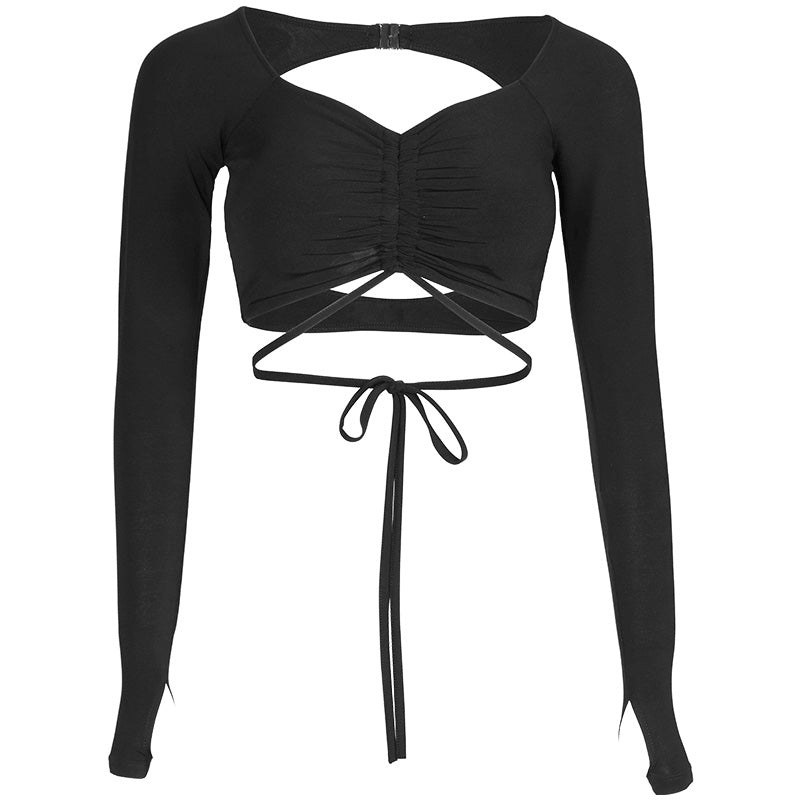UDANCE Women's Ballroom Dance Tops Open Back Long Sleeve Crop Top AMD01