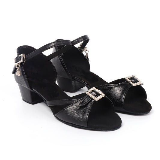 BD Dance Professional Girl's Latin Dance Shoes with Crystal Buckle Block Heel Performance Salsa Dancing Practice #620
