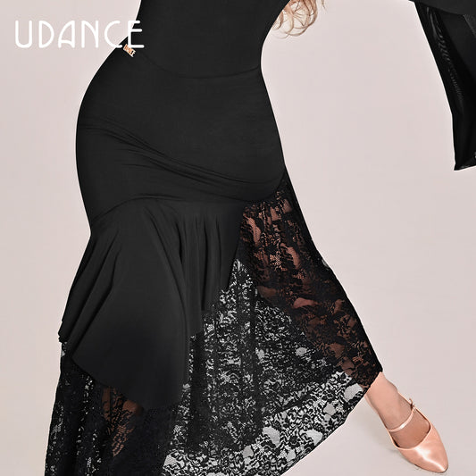 UDANCE New in Ballroom Dance Skirt Lace Cutout Skirt for Women AMD12