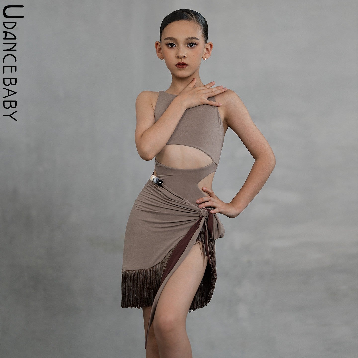 Udance【Grace】New Design Bare-Skin Feel Sleeveless Bodysuit for Female Children's Latin Dance Training Wear US22
