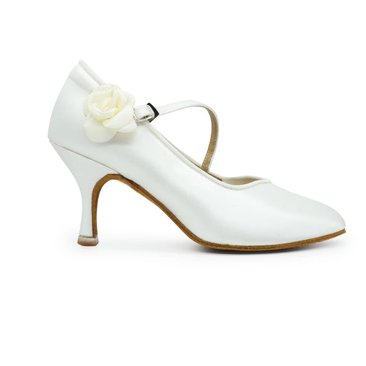 BD Dance Women's Satin Wedding Pump with Floral Rose Practice Latin Jazz Waltz Ballroom Dance Shoes Performance Kitten Heel #1322
