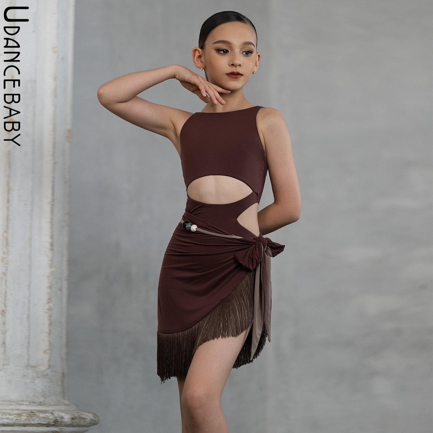 Udance【Grace】New Design Bare-Skin Feel Sleeveless Bodysuit for Female Children's Latin Dance Training Wear US22