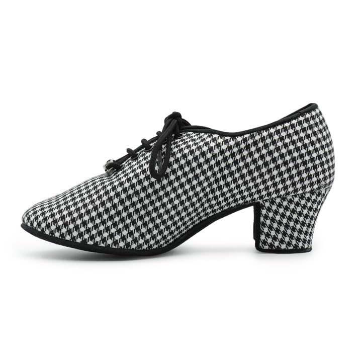 BD Dance Performance Women's Latin Dance Shoes Vintage Houndstooth Oxford Jazz Tango Ballroom Dancing Practice Teaching #T1-B