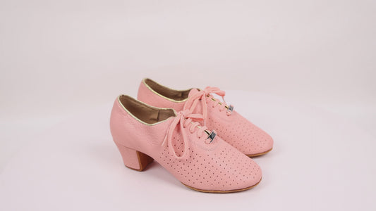 BD Dance Women's Practice Latin Dance Shoes Mesh Perforated Design Professional Ballroom Dancing Oxford Performance Pink Leather #T1-B