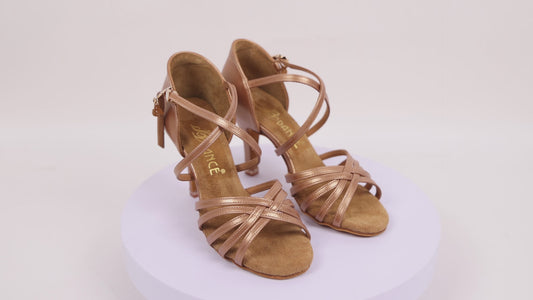 BD Dance Women's Latin Dance Shoes BDdance Professional Heeled Sandals for Ladies Ballroom Salsa Practice Leather Light Tan, #216