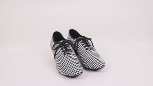 BD Dance Performance Women's Latin Dance Shoes Vintage Houndstooth Oxford Jazz Tango Ballroom Dancing Practice Teaching #T1-B