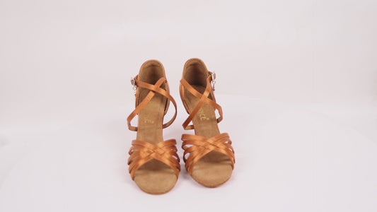 BD Dance Women's Latin Dancing Shoes Leather Sandals Ballroom Salsa Practice Performance 216, Tan, 4.5-11